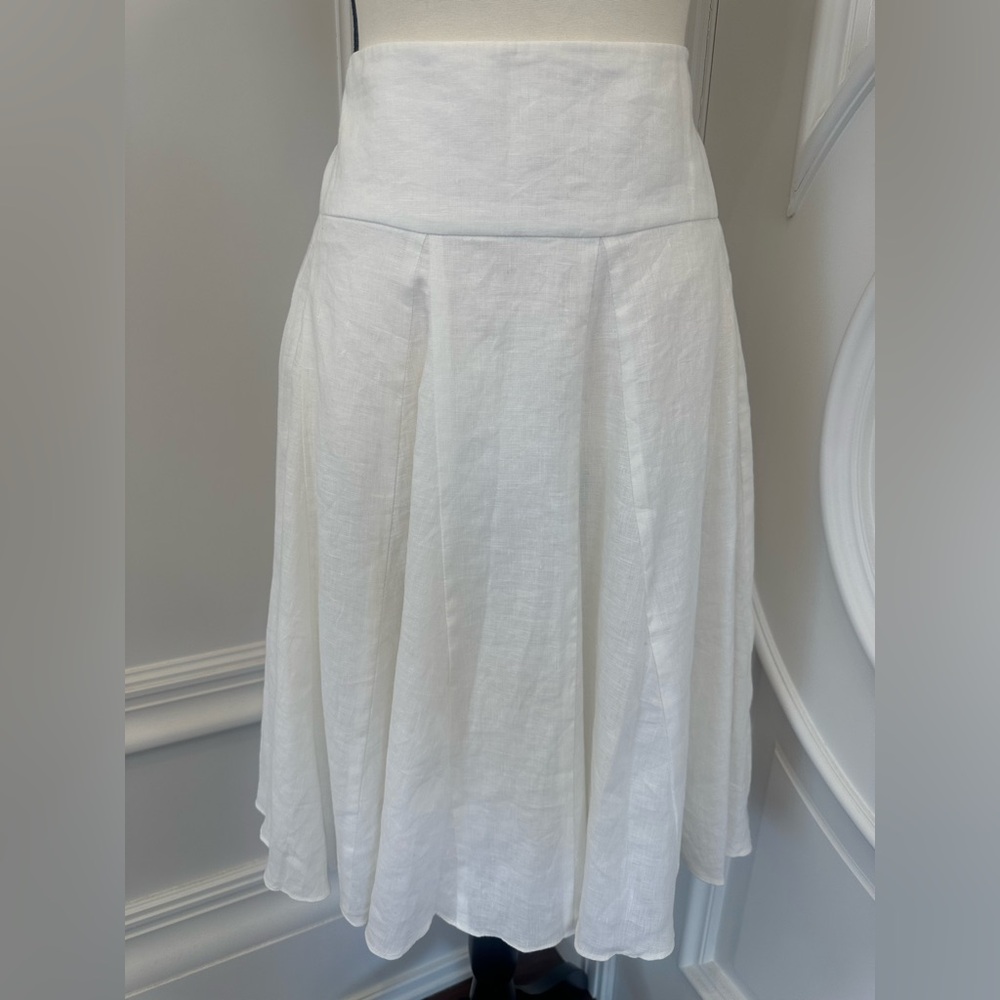 Ralph Lauren White 100% Linen Knee Length Flowy Pleated Skater Girl Skirt (10) - Picture 2 of 8